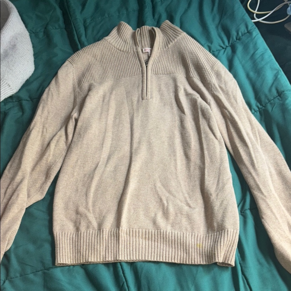 Men's Beige Half-Zip Sweater